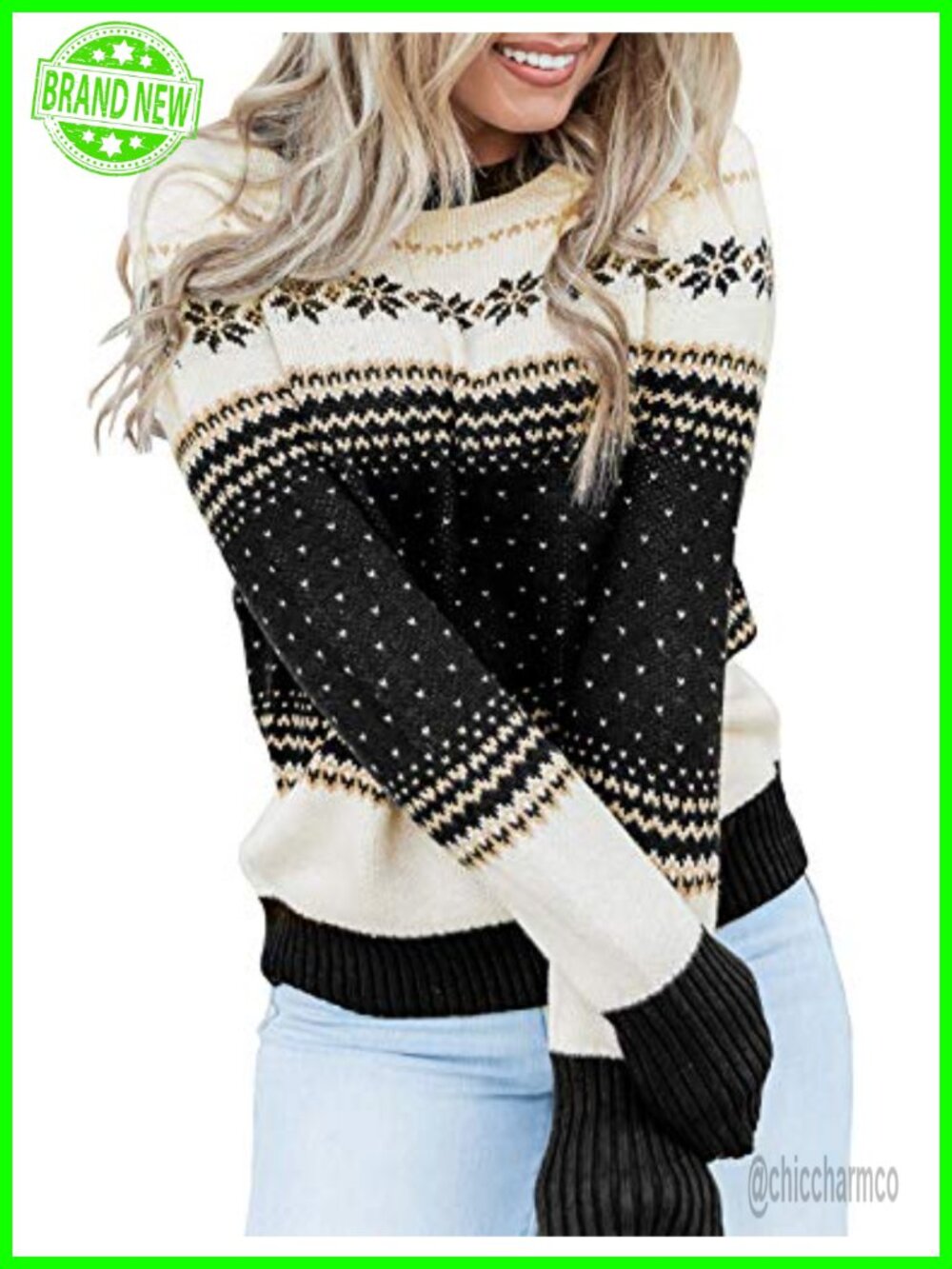 Christmas Crewneck Knit Pullover Sweater Long Sleeve Holiday Relaxed